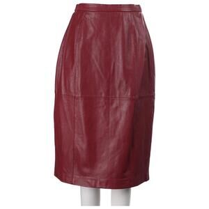 NWT TERRY LEWIS Women Skirt 4P Red Leather A-Line Lined Elastic Waist Back Zip